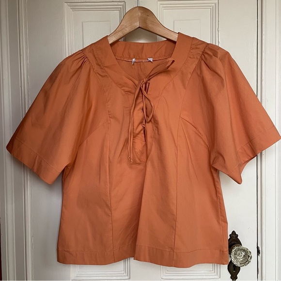 Evereve Allie cotton poplin top peach Short Sleeve Cropped V-Neck Boho Blouse xs - Picture 6 of 12